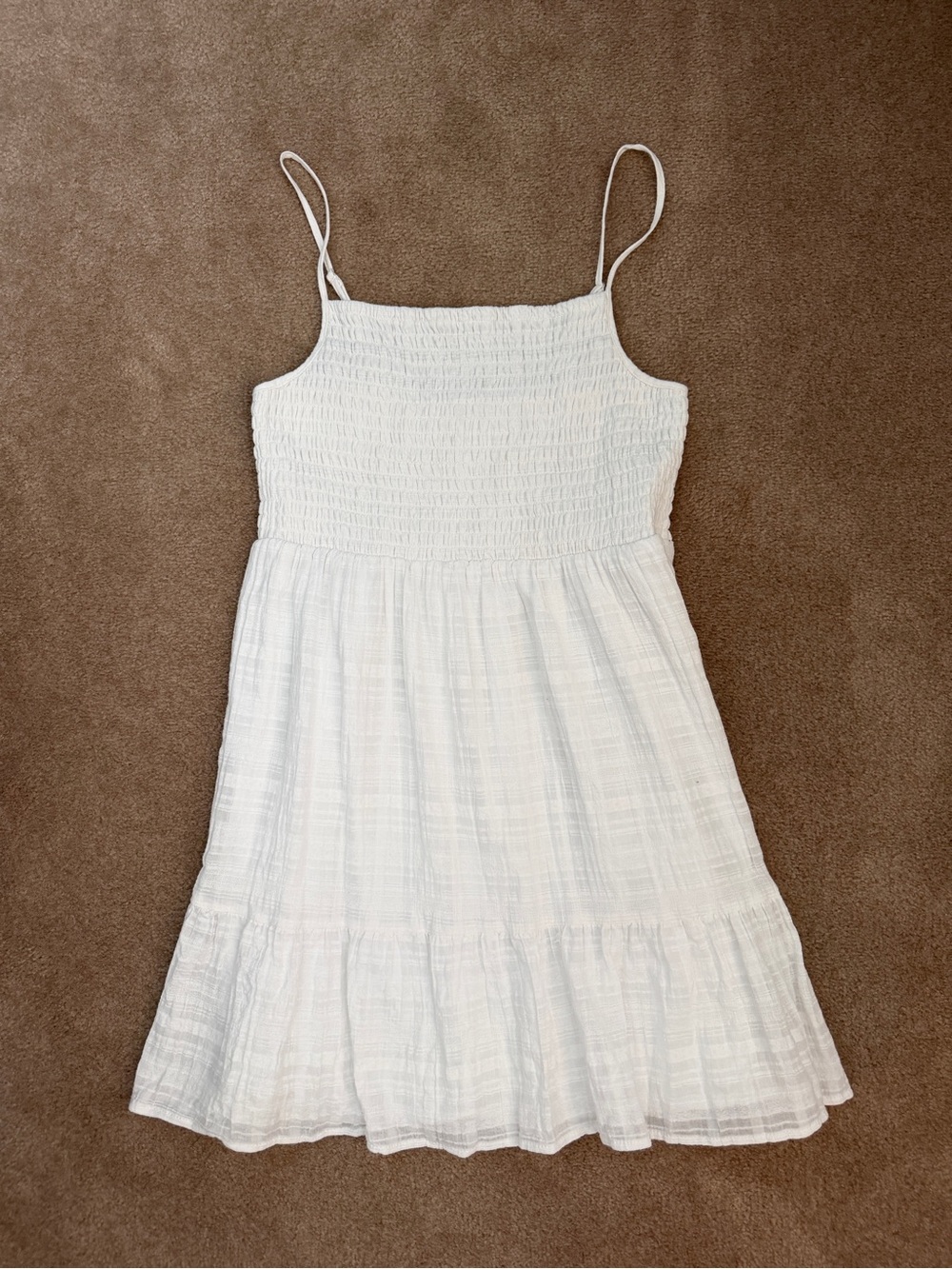 Women’s White Smocked Sundress with Ruffle Hem